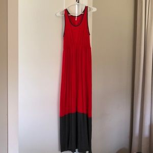 Red Colorblock Trim Maternity Maxi Dress